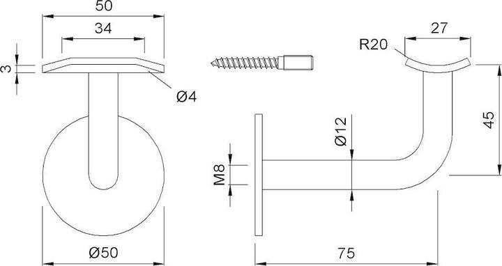 Image du produit Magni KWS 4570 Support de main courante argenté pour support mural de 75 mm (Acier)