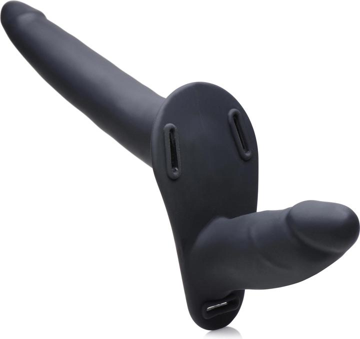 Actual product image XR Brands Power Pegger Double Strap-On Vibrator - Black