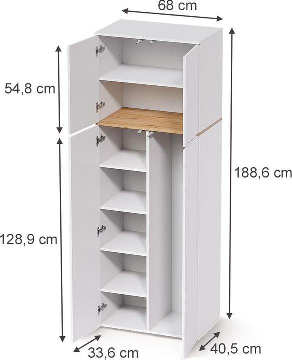 Produktbild Vicco Hochschrank Viktor, Weiss/Artisan-Eiche, 68 x 188.6 cm mit 8 geschlossenen Fächern (40.50 x 68 x 188.60 cm)