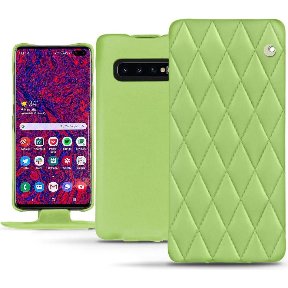 Noreve Lederschutzhülle vertikal (Samsung Galaxy S10+), Smartphone Hülle, Grün