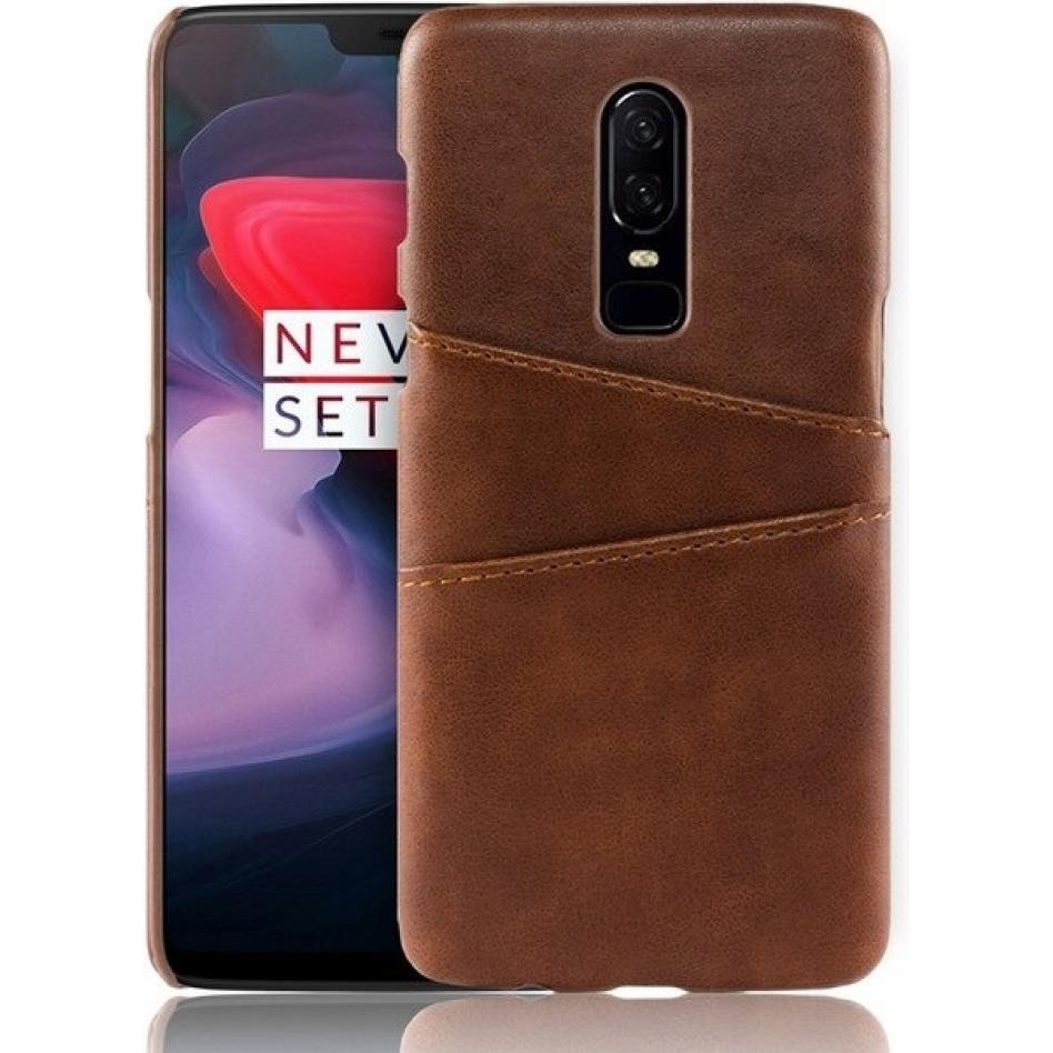 Screenguard OnePlus 6T CardCaddy Leder Backcase mit Kartenfächern (OnePlus 6T), Smartphone Hülle, Braun