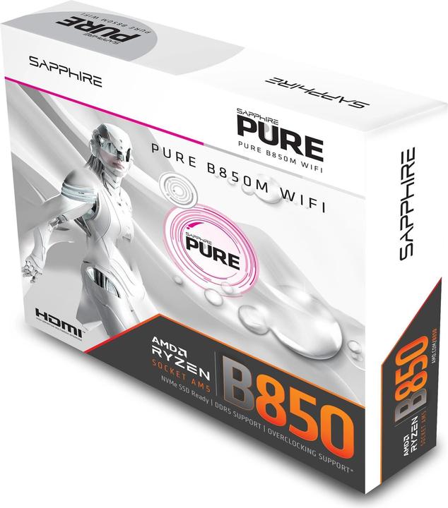 Productafbeelding Sapphire PURE B850M WIFI 1xHDMI 1.4 1xDP 1.2 (AM5, AMD B850, Micro ATX (mATX))