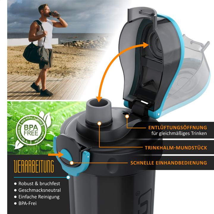 Produktbild Arendo Protein Shaker, Eiweissshaker 800 ml, verschliessbar, spülmaschinengeeignet, für unterwegs, BPA-frei (0.60 l)