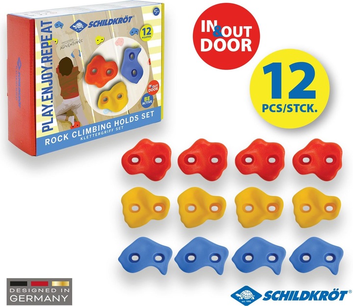 Immagine prodotto MTS Sacche per arrampicata per bambini Schildkröt®, 12 prese per il bouldering in 3 forme diverse. (Multicolore)