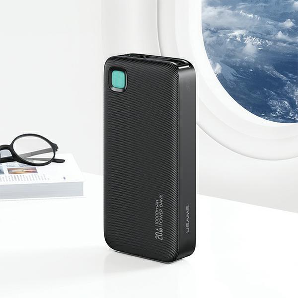 Produktbild Usams Powerbank ze zwijanym kablem USB-C Retractable 10000 mAh PD 20W Fast Charge XY Series czarny/b (10000 mAh, 50 W, 37 Wh)