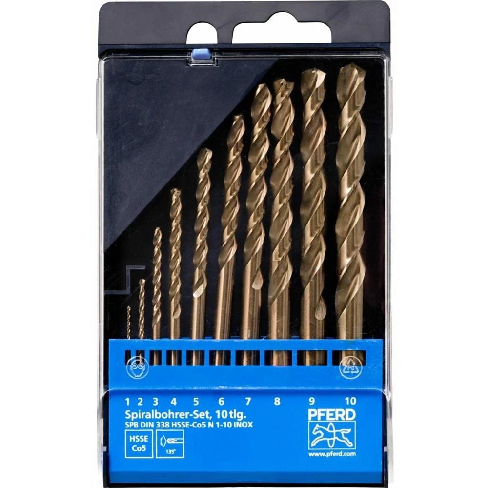 Thumbnail - Pferd, Bohrereinsatz, Set of 10 metal drill bits DIN338 HSSE N 1-10 Inox (1, 2, 3, 4, 5, 6, 7, 8, 9, 10 mm)