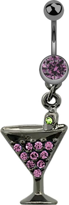 Image du produit Star Piercing Banane noire avec pendentif Cocktail et cristal violet clair (sans laiton, Acier chirurgical 316L)
