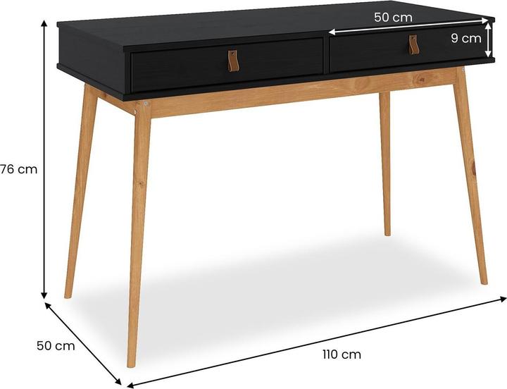 Image du produit IDIMEX Bureau WANDA avec 2 tiroirs en bois massif - noir/chêne