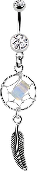 Produktbild Star Piercing Banane silber mit Anhänger Traumfänger und Feder silber (Chirurgenstahl 316L, ohne Messing)