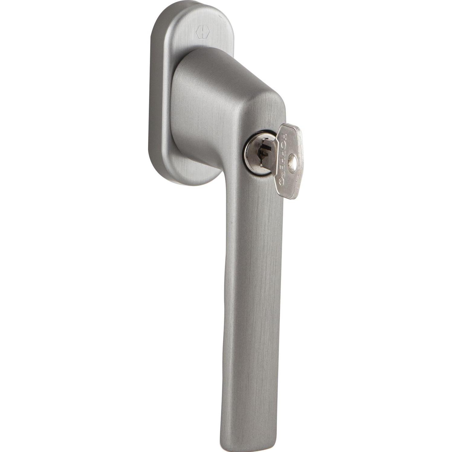 Hoppe, Maniglia della finestra, Maniglia per finestra HAMBURG - cilindro di chiusura, alluminio, colore acciaio inox opaco