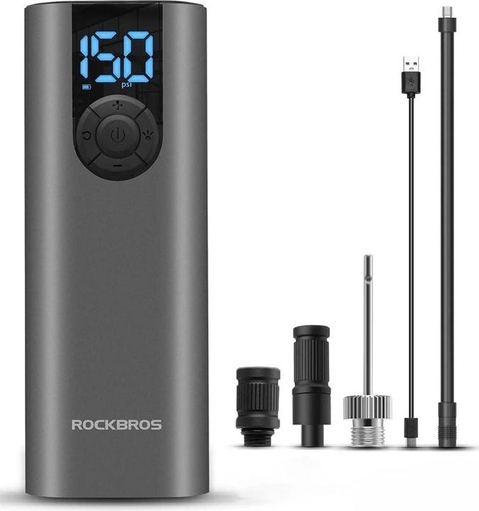 Rockbros 42720001001 electric bicycle pump with LED display + USB-C - USB-A cable - black