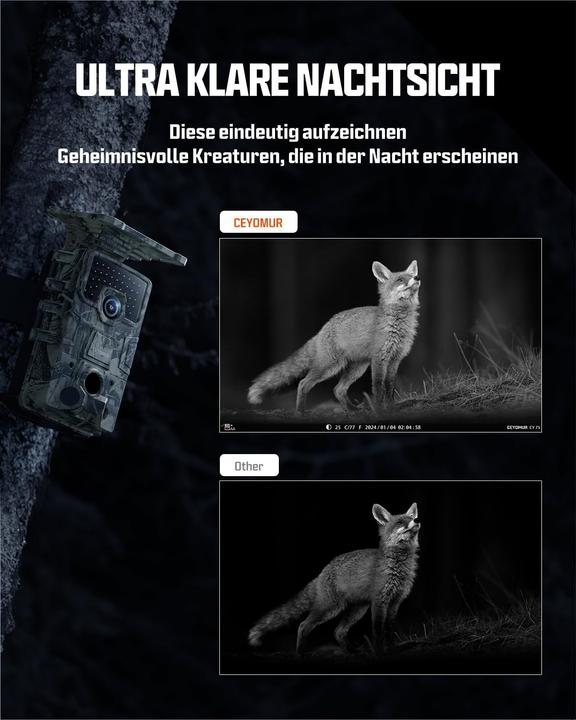 Produktbild Ceyomur CY75 Solar Wildkamera 4K mit Bewegungsmelder und Nachtsicht