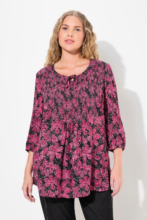 Immagine prodotto Ulla Popken Blusa a punto smock con stampa floreale, scollo rotondo e maniche a 3/4 (54)