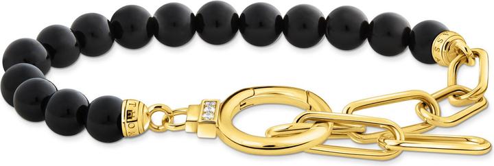 Produktbild Thomas Sabo Armband aus Onyx-Beads und Ankerelementen mit weissen Steinen vergoldet (19 cm, 925er Silber)