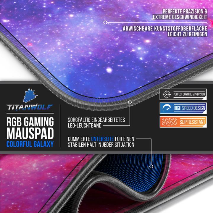 Image du produit Titanwolf Tapis de souris de jeu, Tapis de souris RGB XL, 800 x 300 mm, améliore la précision et la vitesse