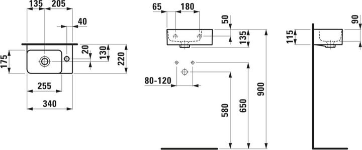 Actual product image Laufen Hand-rinse basin VAL 340x220mm white with overflow, 1 tap hole (220 mm, 340 mm)