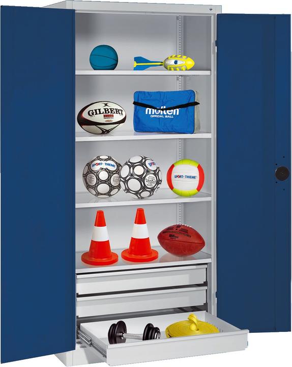 Actual product image C+P Sports equipment cabinet with drawers (HxWxD: 195x120x50 cm, with solid sheet metal hinged doors