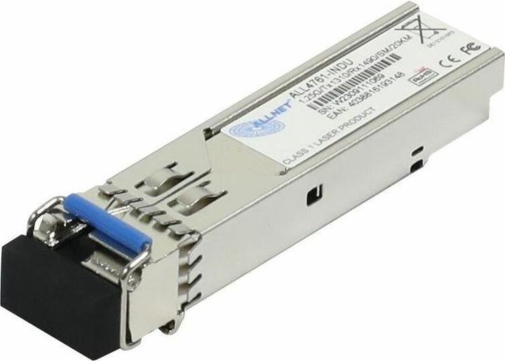 Allnet switch module all4761-indu sfp(mini-gbic) 1000mbit wdm(bidi)/lc tx1310nm/rx1490nm 9u 20km ind