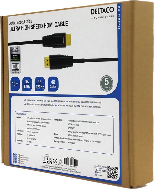 Produktbild Deltaco - AOC HDMI Kabel - Ultra High Speed Gecertificeerd - 10 Meter - Zwart (10 m, HDMI, 2.1)