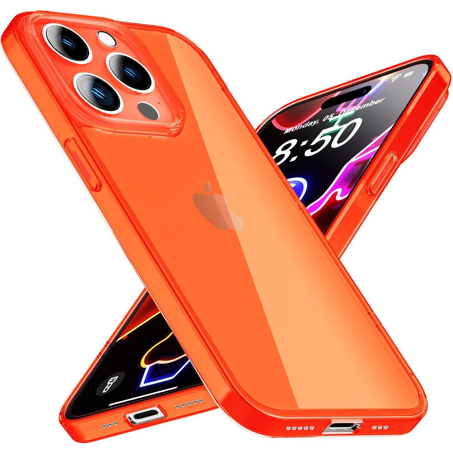 Nalia Klar Transparente Neon Silikon Hülle (Apple iPhone 14 Pro), Smartphone Hülle, Orange