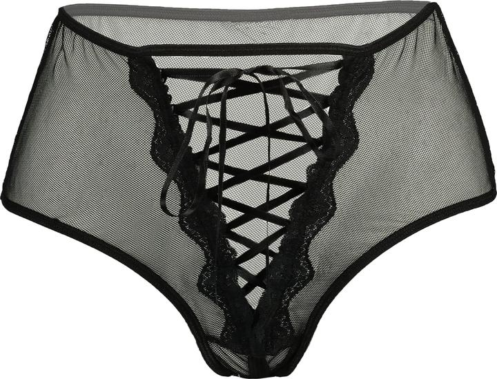 Actual product image Ulla Popken Ouvert Sheer Lace-Up Front Thong (46, 48)