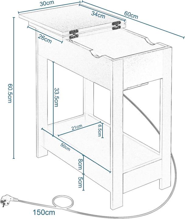 Produktbild Eugad Nachttisch mit Steckdose (60 x 30 x 60 cm)