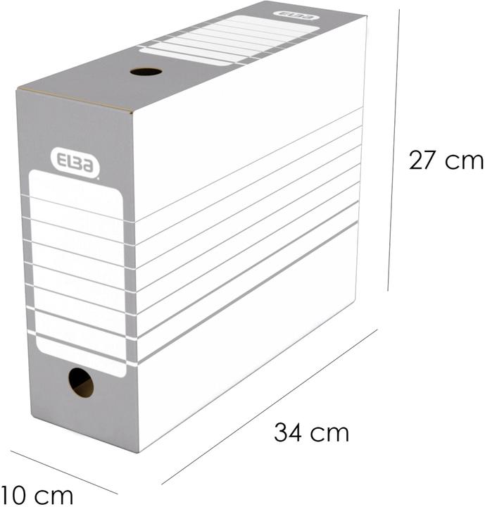 Actual product image Elba Archive box, width 100 mm, A4, white/grey strong, acid-free corrugated cardboard, automatic folding (A4)