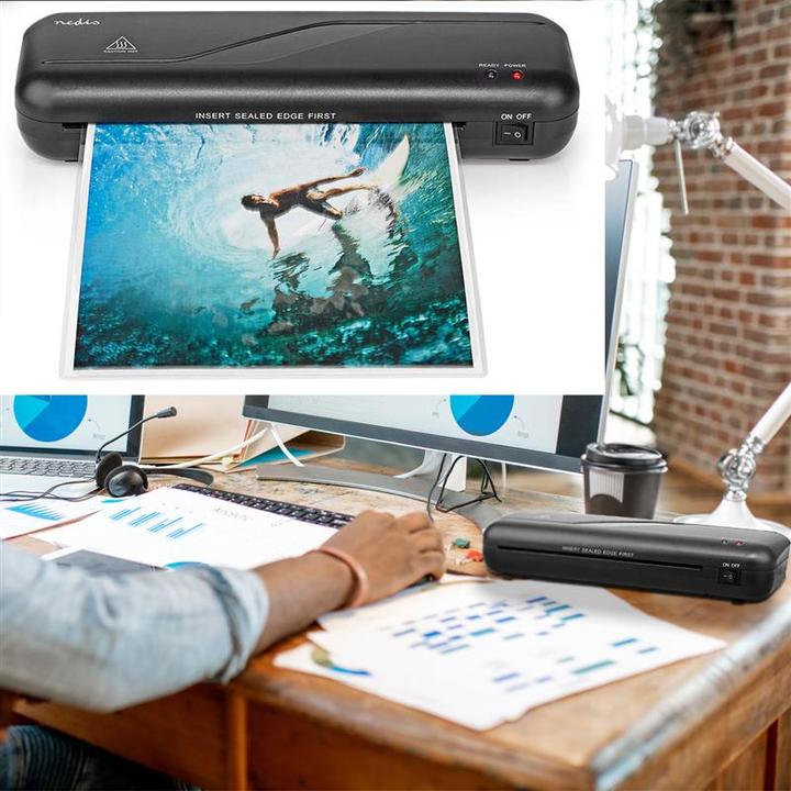Image du produit Nedis LAMI112BK4 Plastifieuse à chaud A4 230 mm/min Arrêt automatique Alimentation secteur faible (125 µm, A4)