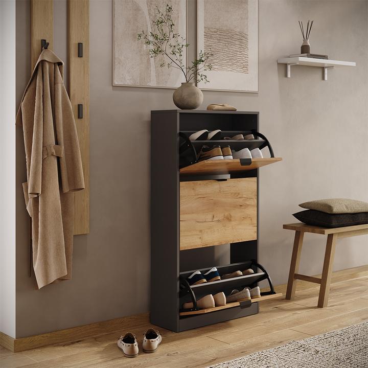 Produktbild Vicco Schuhkipper Gizmo, Goldkraft Eiche/Anthrazit, 59 x 112 cm mit 3 Fächern (22 x 59 x 112 cm)