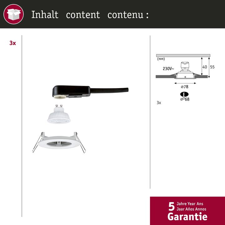Produktbild Paulmann 92337 Nova LED-Einbauleuchte GU10 4.9 W Weiss (matt) (550 lm, GU10)