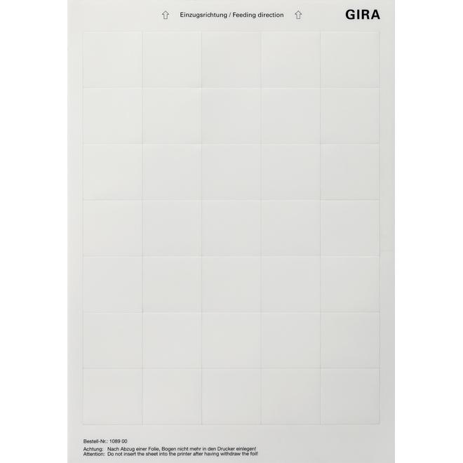 Gira, Zubehör Schalterprogramm, Beschriftungsbögen 38 x 36 mm Zubehör 108900