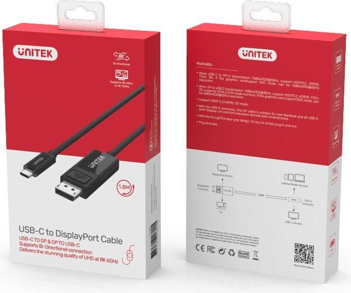 Actual product image Unitek V1146A Cable Adapter USB-C DisplayPort Black (V1146A) (USB-C)