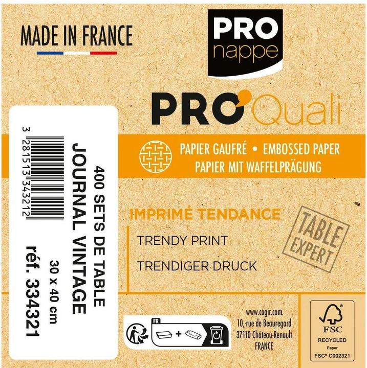 Image du produit PROnappe 400 sets de table Vintage journal blanc 30,0 x 40,0 cm (4 pcs, 40 x 30 cm)