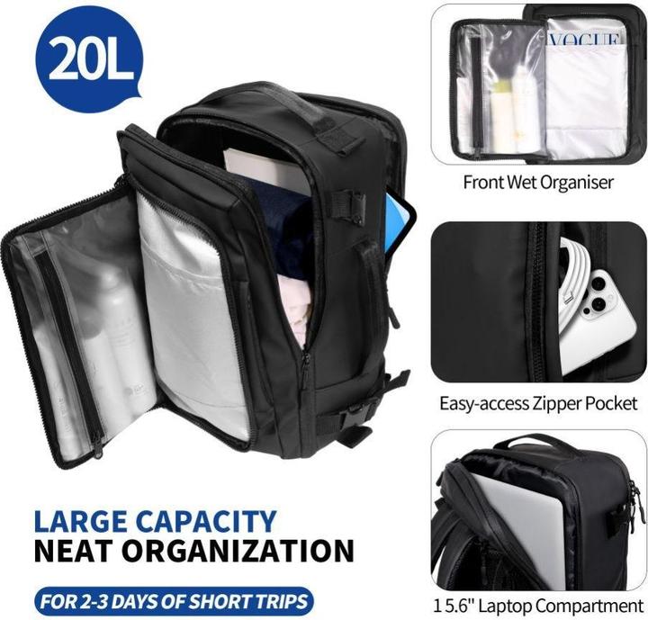 Produktbild Tech-Protect Defender S50 Rucksack für Ryanair & Wizzar, 20 l Laptop, Schwarz (20 l)