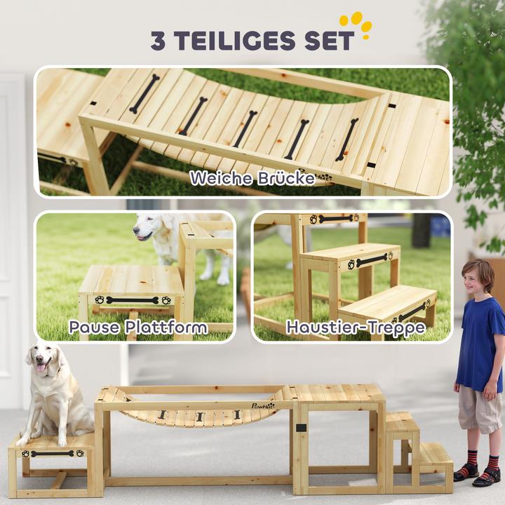 Produktbild PawHut Hunde Agility Set Tannenholz Naturholz (Agility)