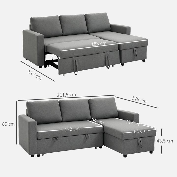 Actual product image Homcom Ecksofa Leinenartiges Polyester, Schaumstoff Hellgrau (Corner sofa)