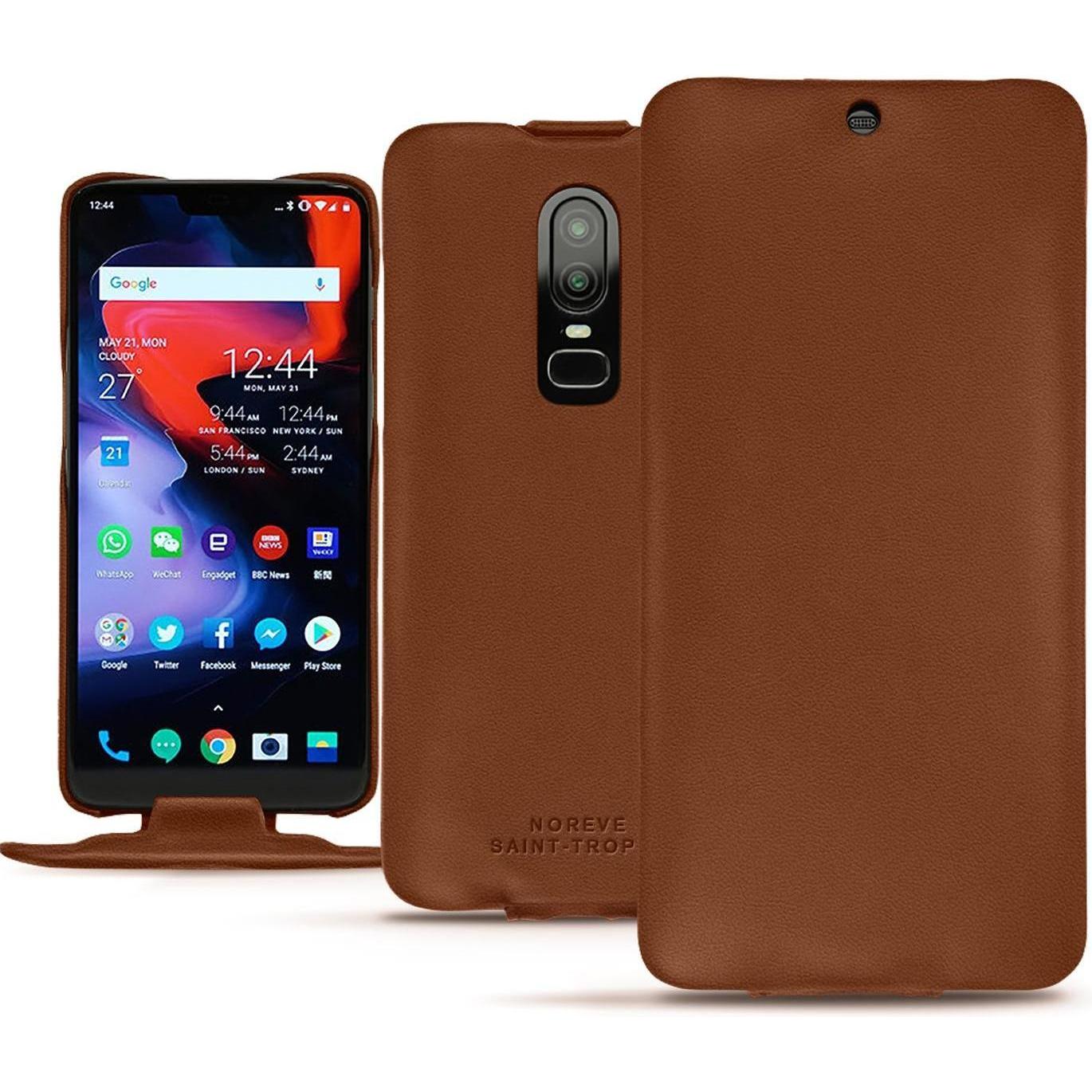 Noreve Lederschutzhülle vertikal (OnePlus 6), Smartphone Hülle, Braun