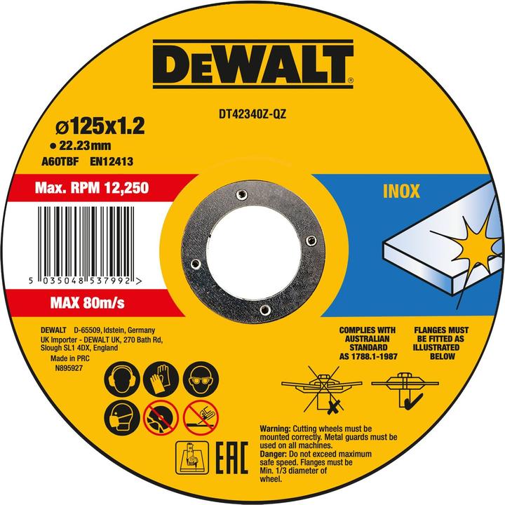 Produktbild DeWalt Dewa Trennscheibe DT42340ZQZ Edelstahl flach 125x1.2mm