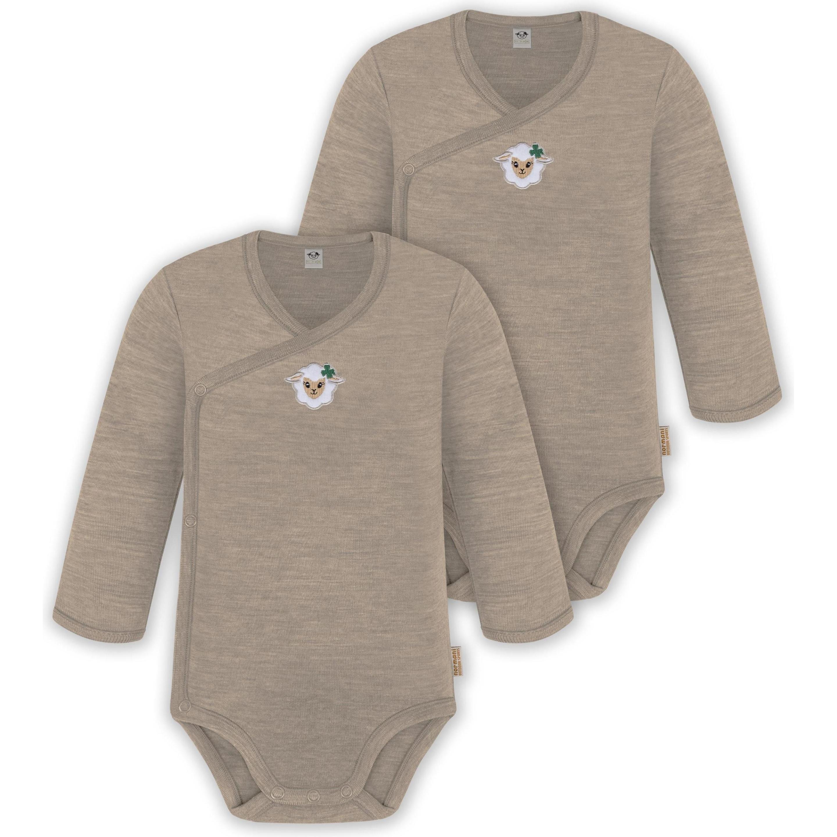 Normani, Herren, Body, 2er Pack Doppelpack Baby-Body Merino Wickelbody Bodysuit Langarm - 9343, Beige, (86)