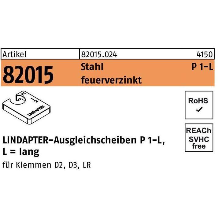 Lindapter, Zubehör Befestigungstechnik, Ausgleichscheibe R 82015 GTW 40 P1 M 24 / 12,0 Stahl feuerverzinkt