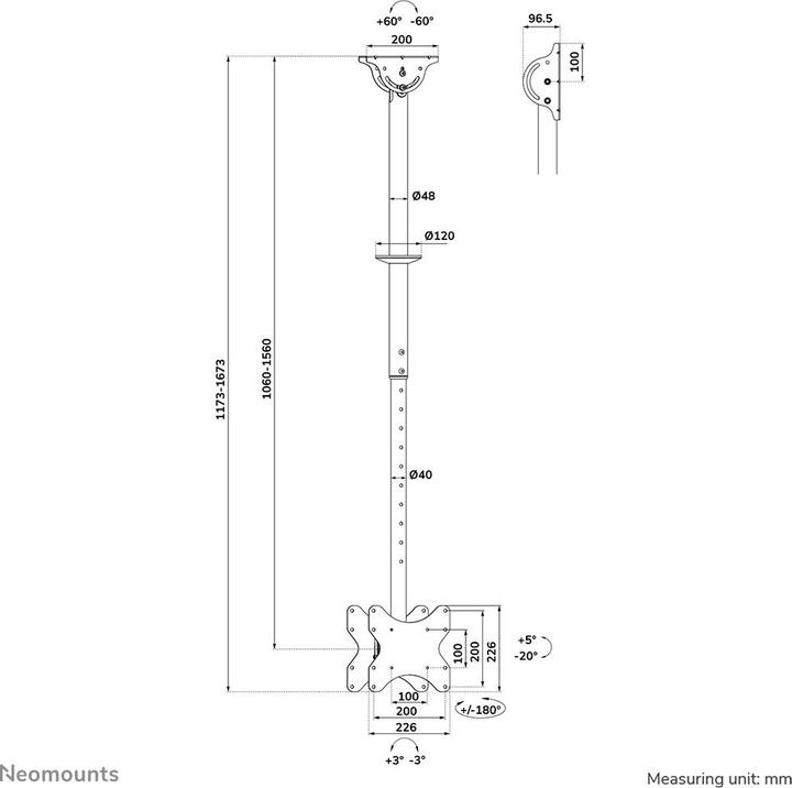Actual product image Neomounts CL35-340BL22 (Ceiling, 42", 45 kg)