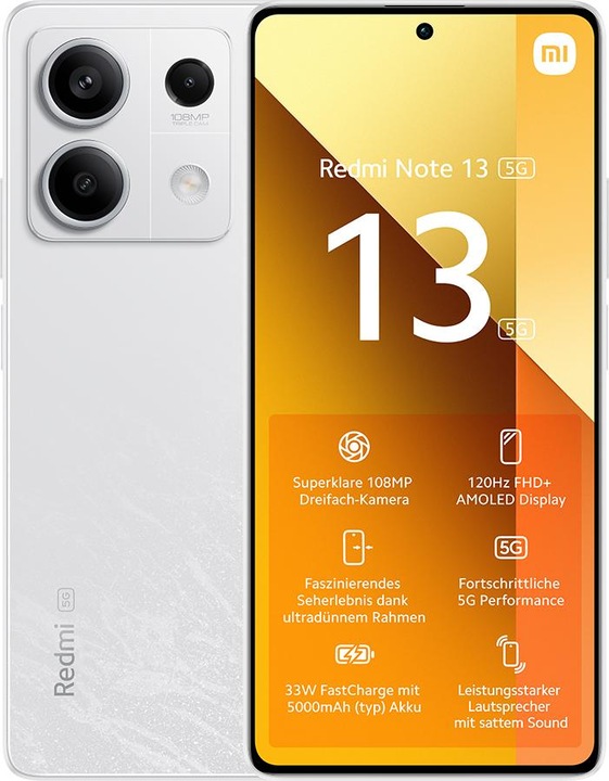 Actual product image Xiaomi Redmi Note 13 5G (128 GB, Arctic White, 6.67", Hybrid Dual SIM, 100 Mpx, 5G)