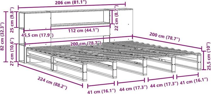 Image du produit vidaXL Bett mit Regal (200 x 200 cm)