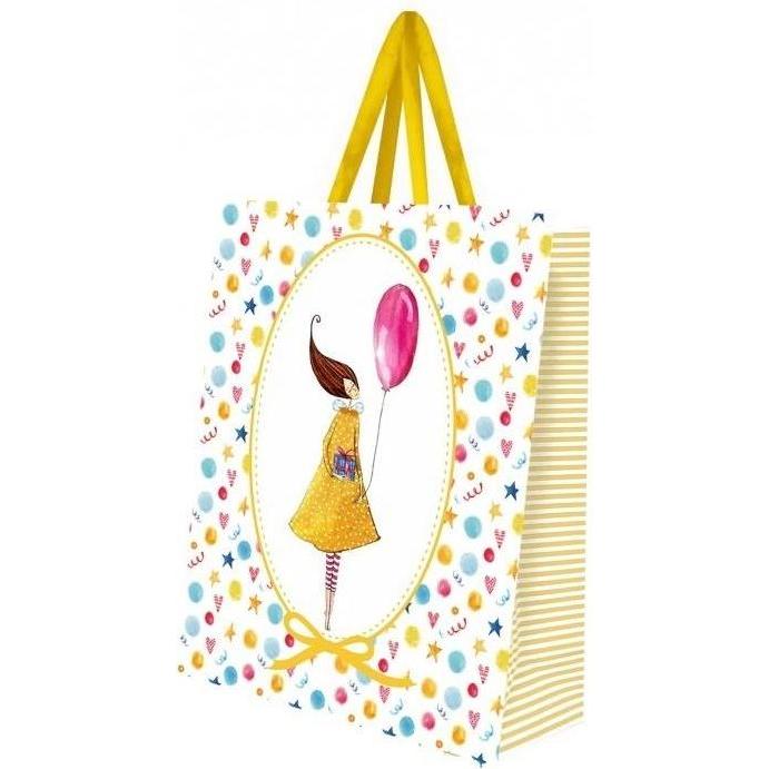 Cozywood, Confezione regalo, Kleine dekorative Tasche. Frau mit einem Ballon