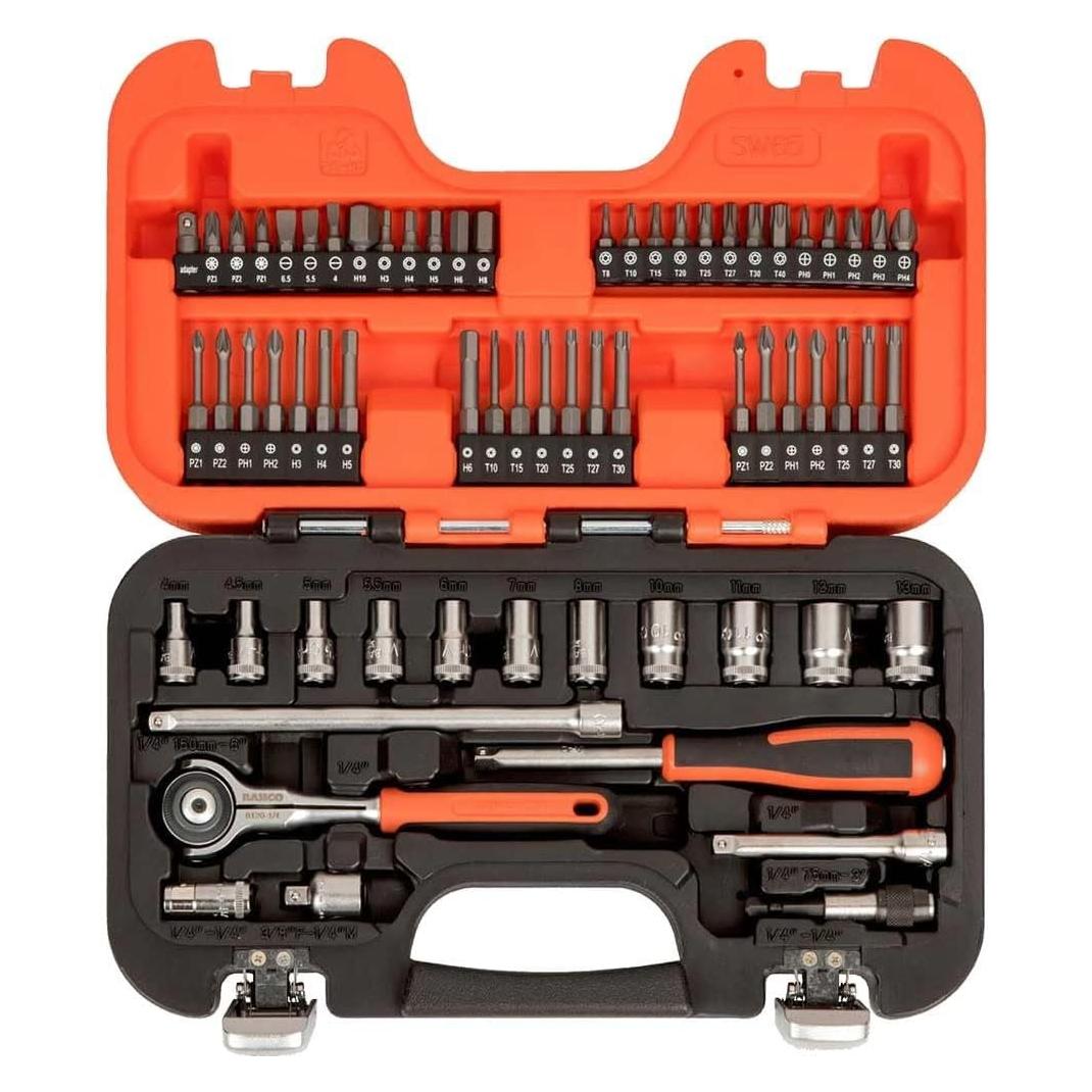 Bahco, Ratel, 1/4 Staafeind Ratelset, 65 Stuks (1/4", 3/8")