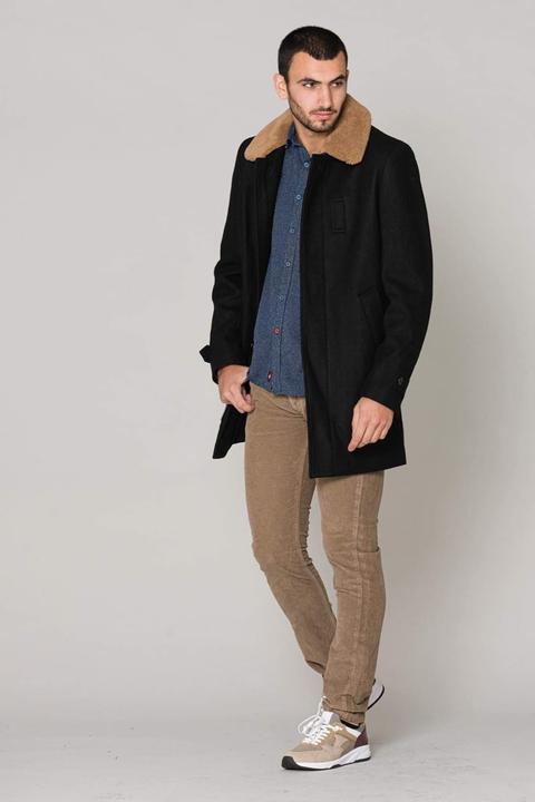 Actual product image Schott Nyc Maverick Wool Coat with Removable Collar and Two Inside Pockets (M)
