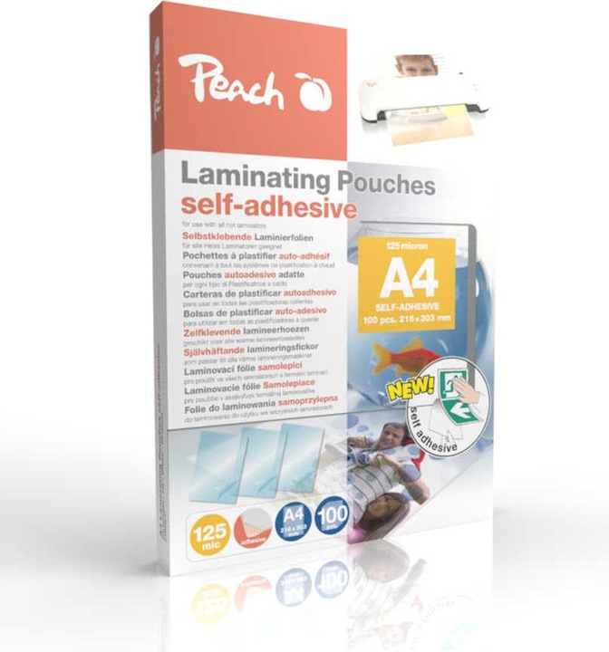 Produktbild Peach Laminierfolien A4 (303x216mm), 125mic selbstklebend (A4, 100 Stück, 125 µm)