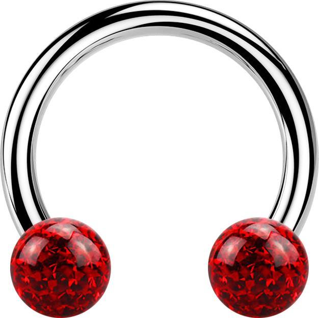 Actual product image Star Piercing Circular barbell silver with two crystal balls red epoxy protective layer (without brass, Surgical steel 316L)