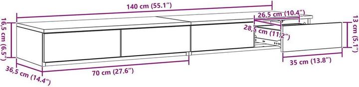 Produktbild VidaXL Bettkommode Sonoma Eiche 140x36,5x16,5 cm Holzwerkstoff