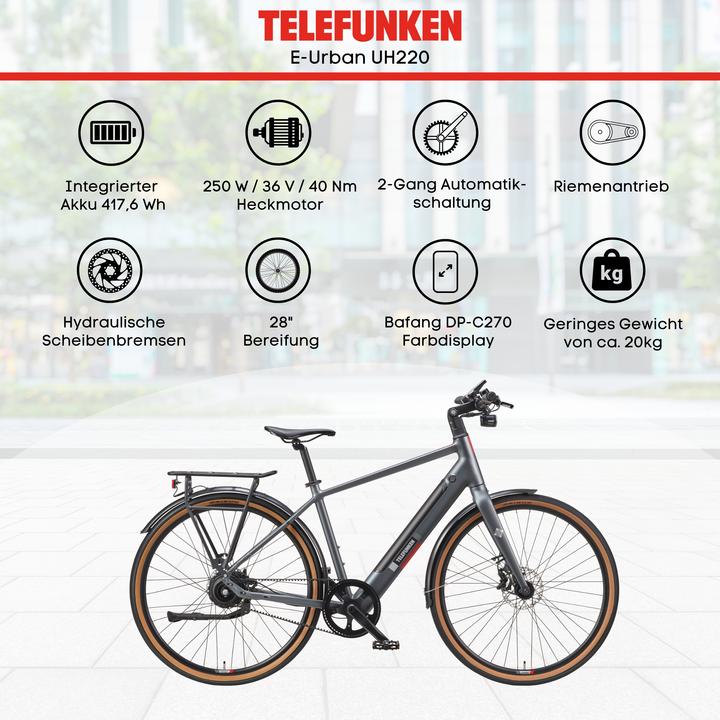 Produktbild Telefunken Urban E-Bike Herren UH220 28 Zoll Hinterradmotor Automatikschaltung